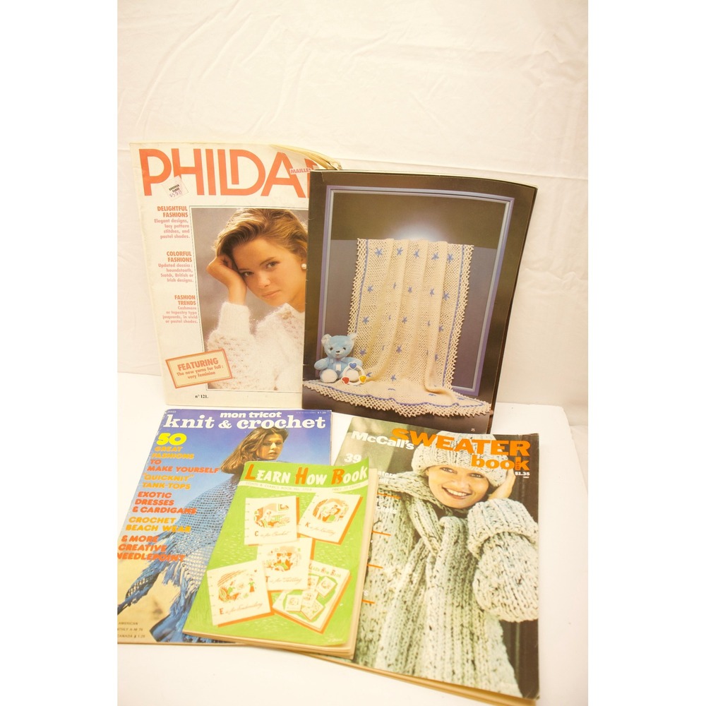 Vintage 70s 80s Knitting Crochet Pattern Book Lot McCalls Phildar Mon Tricot